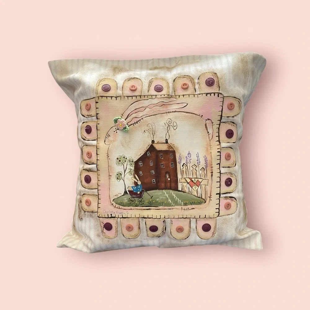Handmade, Whimsical Decorative Pillow with House Design